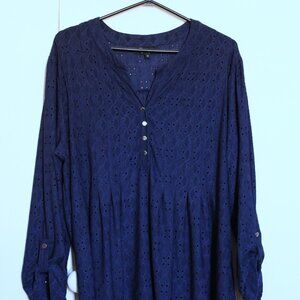 Lily Morgan - Navy Peasant Tunic Top with Bell-sleeves, Size 1X